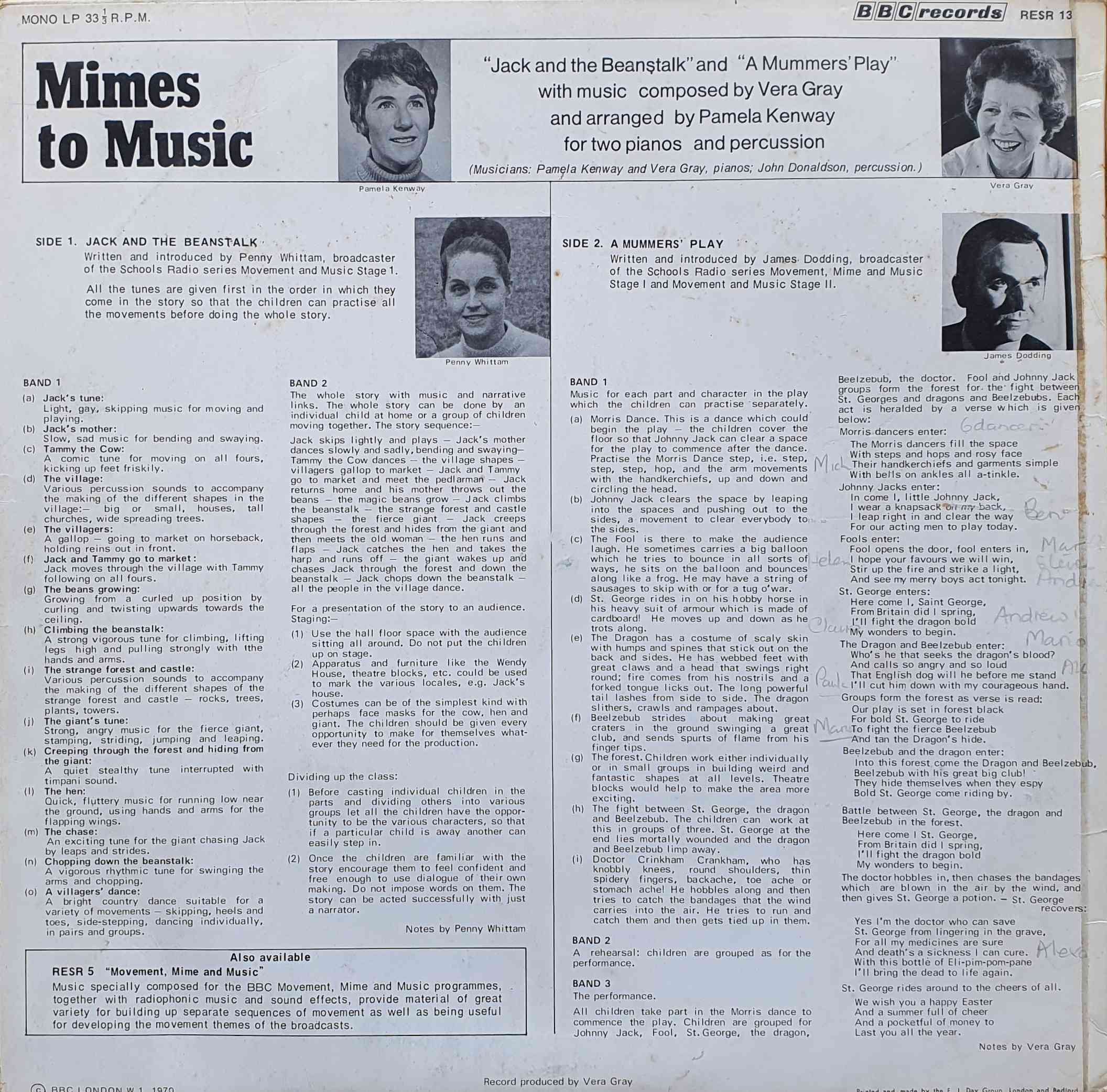 Picture of RESR 13 Movement, mime and music - Volume 2 by artist Vera Grey / Penny Whitham / James Dodding from the BBC records and Tapes library